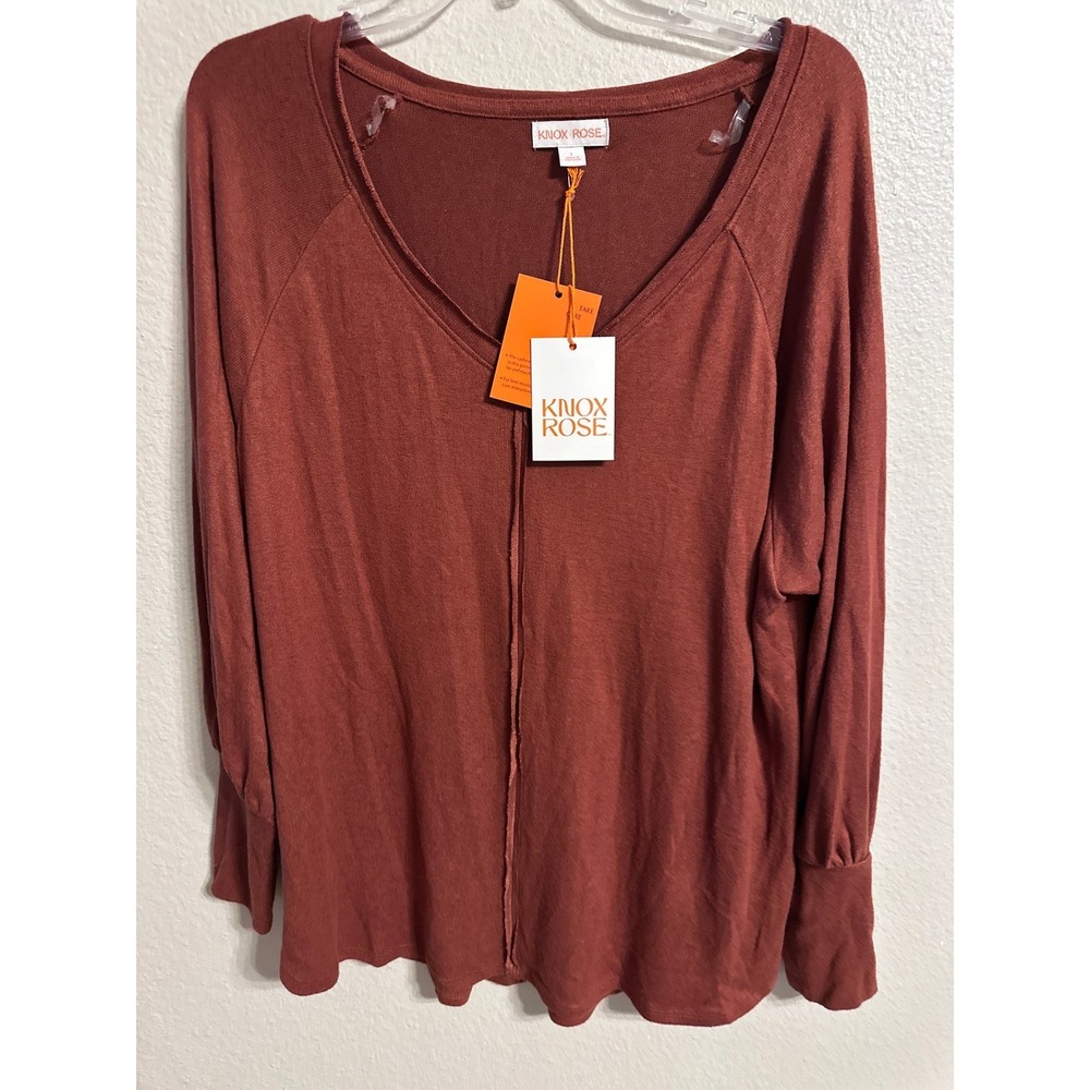 Knox Rose Women's Red Long Sleeve‎ V Neck Top Size L Casual Comfort